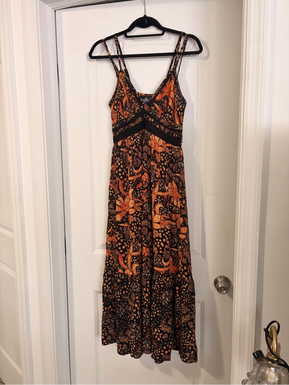 Angie Black and Orange Floral Maxi Dress